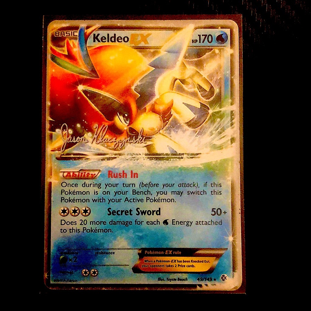 Rare singed Keldeo Ex 2013 Pokémon world champion card